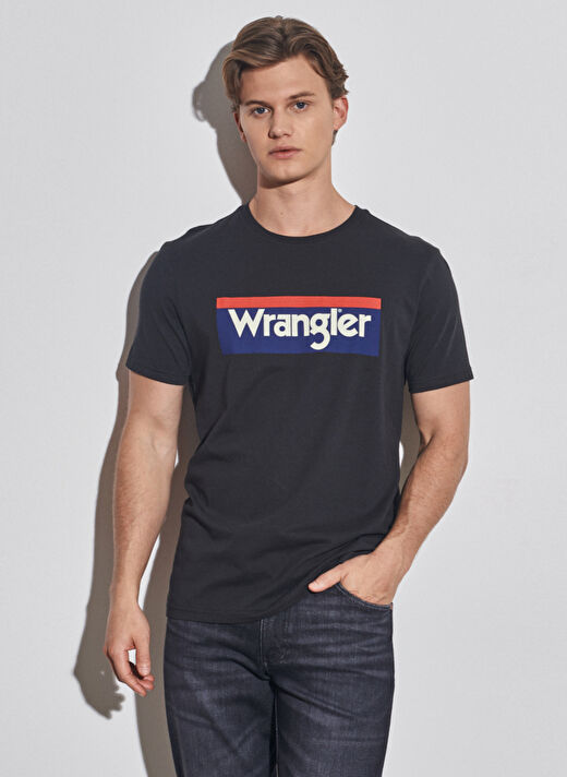 Wrangler W7H4D3Xv6 O Yaka  Regular Fit Baskılı Açık Siyah Erkek T-Shirt 2