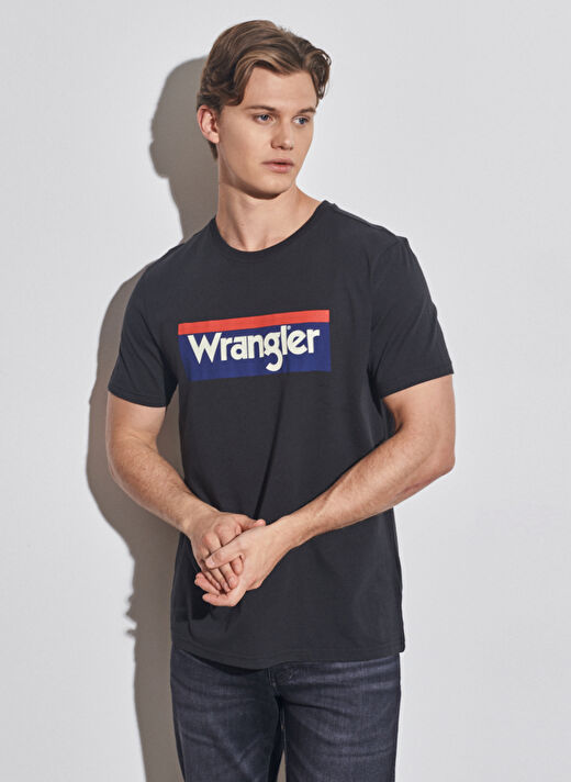 Wrangler W7H4D3Xv6 O Yaka  Regular Fit Baskılı Açık Siyah Erkek T-Shirt 3