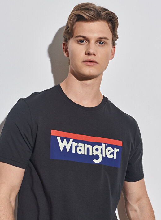 Wrangler W7H4D3Xv6 O Yaka  Regular Fit Baskılı Açık Siyah Erkek T-Shirt 4