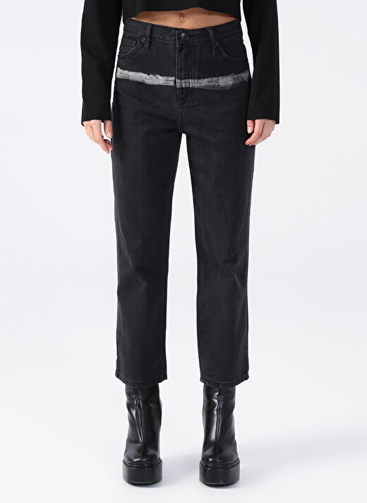 Black On Black  Siyah Bol Kesim Batik Çizgi Detaylı Kadın Denim Pantolon K-KEVA 2
