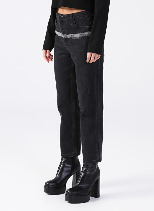Black On Black  Siyah Bol Kesim Batik Çizgi Detaylı Kadın Denim Pantolon K-KEVA 3
