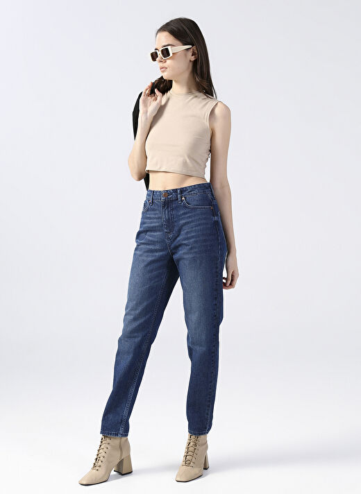Fabrika Orta Bel Straight Paça Havuç İndigo Kadın Denim Pantolon FERRO 1