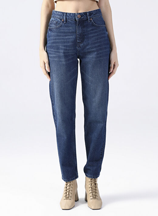 Fabrika Orta Bel Straight Paça Havuç İndigo Kadın Denim Pantolon FERRO 2
