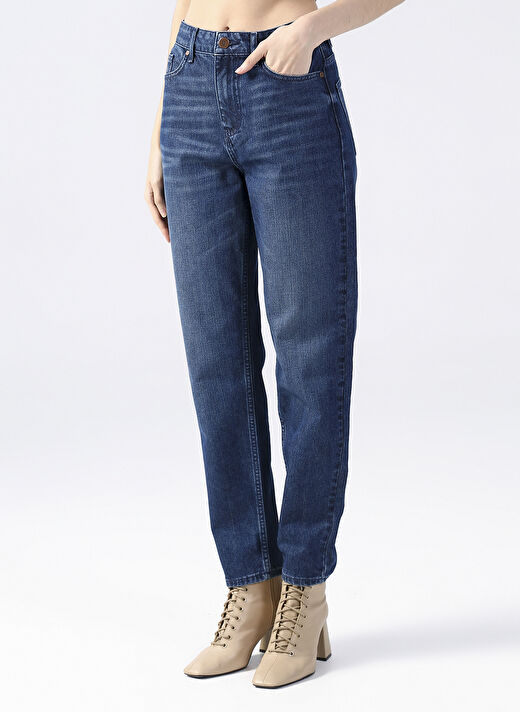 Fabrika Orta Bel Straight Paça Havuç İndigo Kadın Denim Pantolon FERRO 3