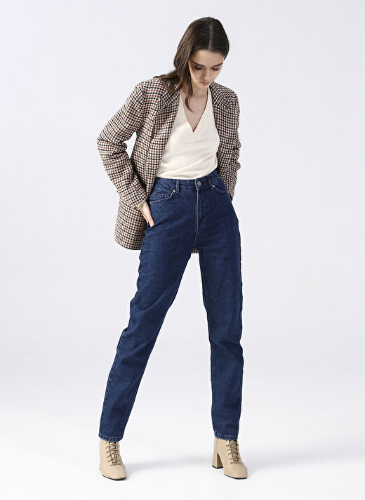 Fabrika Yüksek Bel İndigo Mom Fit Kadın Denim Pantolon TERRA-2 1