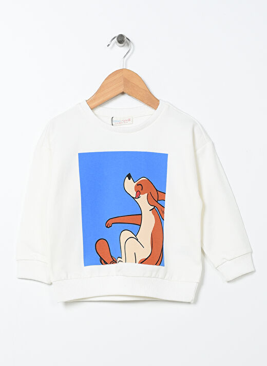 Mammaramma Ekru Erkek Bebek Bisiklet Yaka Oversize Baskılı Sweatshirt 22FWB-05   1