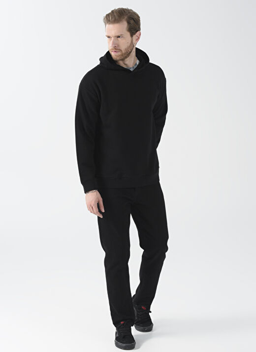 Black On Black Kapüşon Yaka Baskılı Siyah Erkek Sweatshırt E-YUKA 2