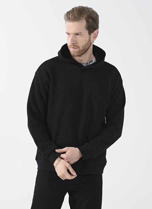 Black On Black Kapüşon Yaka Baskılı Siyah Erkek Sweatshırt E-YUKA 3