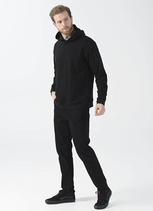 Black On Black Kapüşon Yaka Baskılı Siyah Erkek Sweatshırt E-YUKA 4