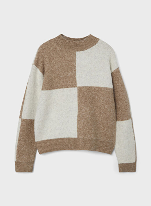 Lmtd O Yaka Normal Geometrik Desenli Kahve Kız Çocuk Kazak NLFNECK LS SHORT KNIT 1