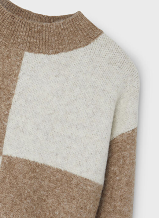 Lmtd O Yaka Normal Geometrik Desenli Kahve Kız Çocuk Kazak NLFNECK LS SHORT KNIT 2