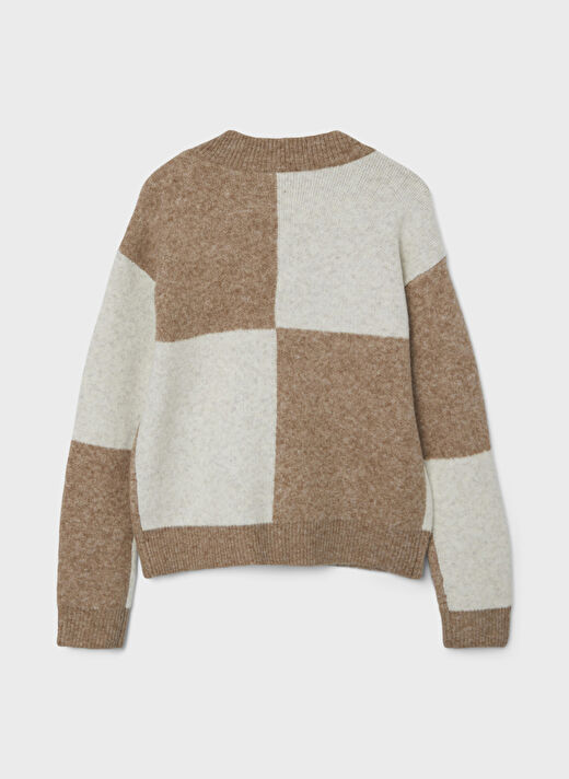 Lmtd O Yaka Normal Geometrik Desenli Kahve Kız Çocuk Kazak NLFNECK LS SHORT KNIT 3