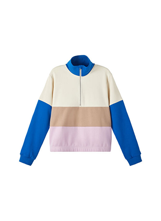 Lmtd Mavi Kız Çocuk Dik Yaka Uzun Kollu Geometrik Sweatshirt NLFNAZIP LS SHORT HALF ZIP SWEAT   2