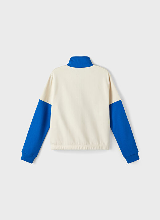 Lmtd Mavi Kız Çocuk Dik Yaka Uzun Kollu Geometrik Sweatshirt NLFNAZIP LS SHORT HALF ZIP SWEAT   4
