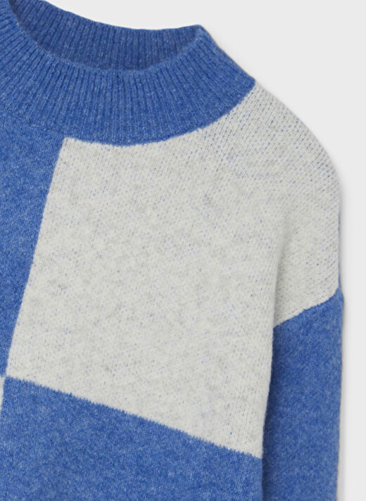 Lmtd O Yaka  Geometrik Desenli Mavi Kız Çocuk Yün Kazak NLFNECK LS SHORT KNIT 3