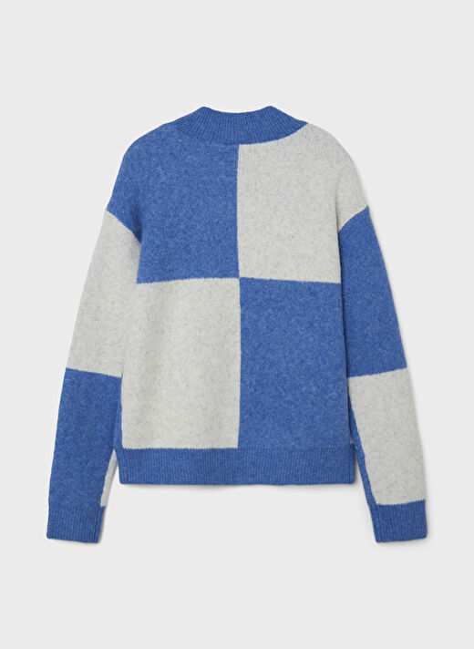 Lmtd O Yaka  Geometrik Desenli Mavi Kız Çocuk Yün Kazak NLFNECK LS SHORT KNIT 4