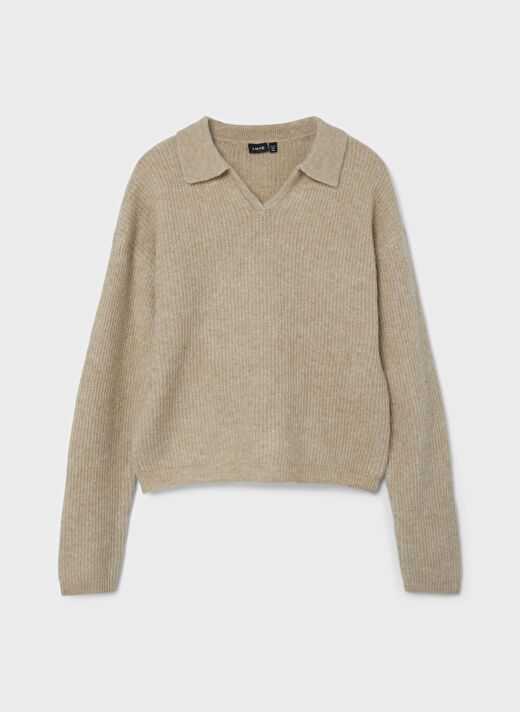 Lmtd O Yaka  Düz Bej Kız Çocuk Yün Kazak NLFNOLLEN LS SHORT KNIT W. POLO COL 2