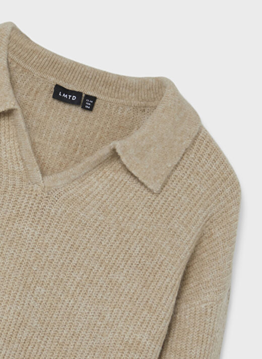 Lmtd O Yaka  Düz Bej Kız Çocuk Yün Kazak NLFNOLLEN LS SHORT KNIT W. POLO COL 3