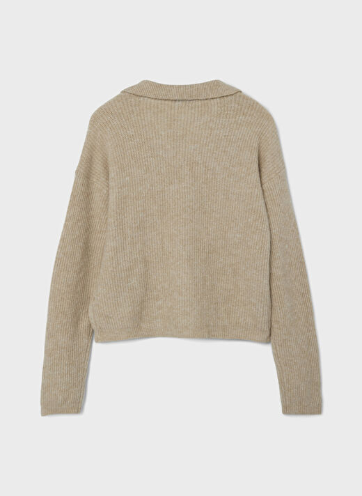 Lmtd O Yaka  Düz Bej Kız Çocuk Yün Kazak NLFNOLLEN LS SHORT KNIT W. POLO COL 4