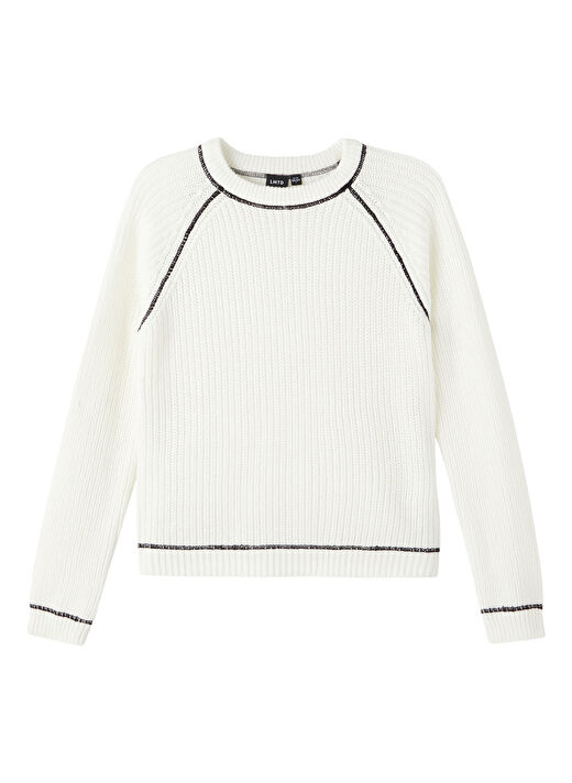 Lmtd Beyaz Kız Çocuk O Yaka Uzun Kollu Düz Kazak NLFNOSHIN LS SHORT KNIT   3
