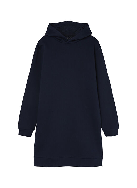 Lmtd Lacivert Kız Çocuk Fermuarlı Uzun Kollu Rahat Düz Elbise NLFOPAL LS SWEAT DRESS W HOOD  1