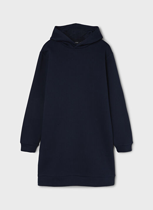 Lmtd Lacivert Kız Çocuk Fermuarlı Uzun Kollu Rahat Düz Elbise NLFOPAL LS SWEAT DRESS W HOOD  4