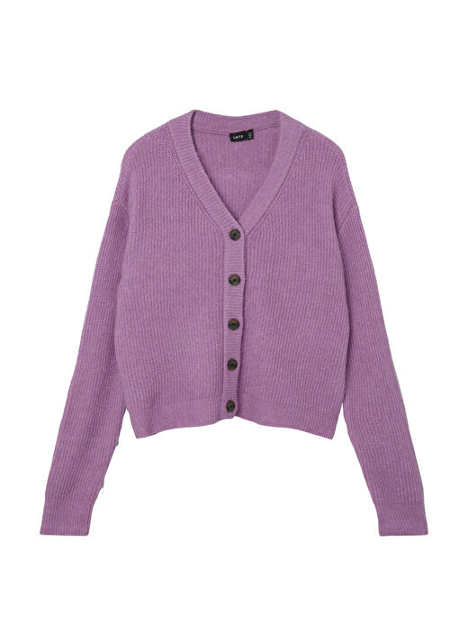 Lmtd Lila Kız Çocuk V Yaka Uzun Kollu Düz Hırka NLFNOLLEN KNIT SHORT CARDIGAN 1