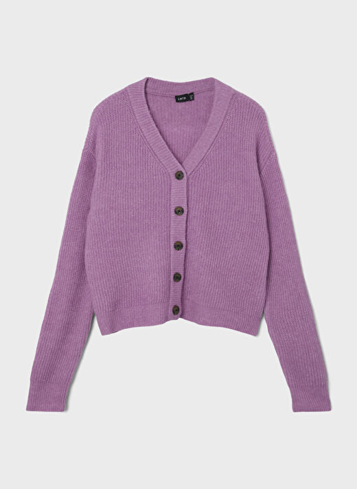 Lmtd Lila Kız Çocuk V Yaka Uzun Kollu Düz Hırka NLFNOLLEN KNIT SHORT CARDIGAN 2
