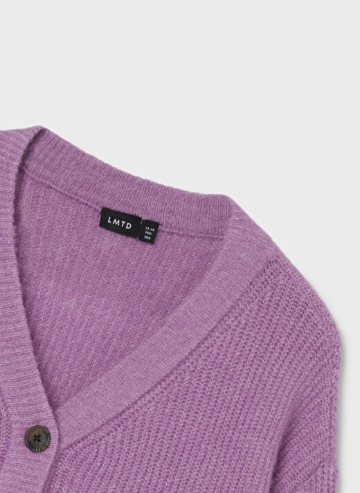Lmtd Lila Kız Çocuk V Yaka Uzun Kollu Düz Hırka NLFNOLLEN KNIT SHORT CARDIGAN 3