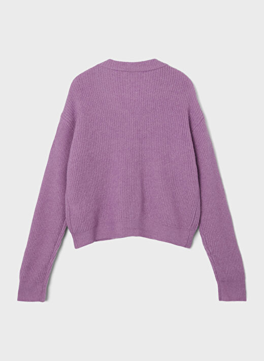 Lmtd Lila Kız Çocuk V Yaka Uzun Kollu Düz Hırka NLFNOLLEN KNIT SHORT CARDIGAN 4