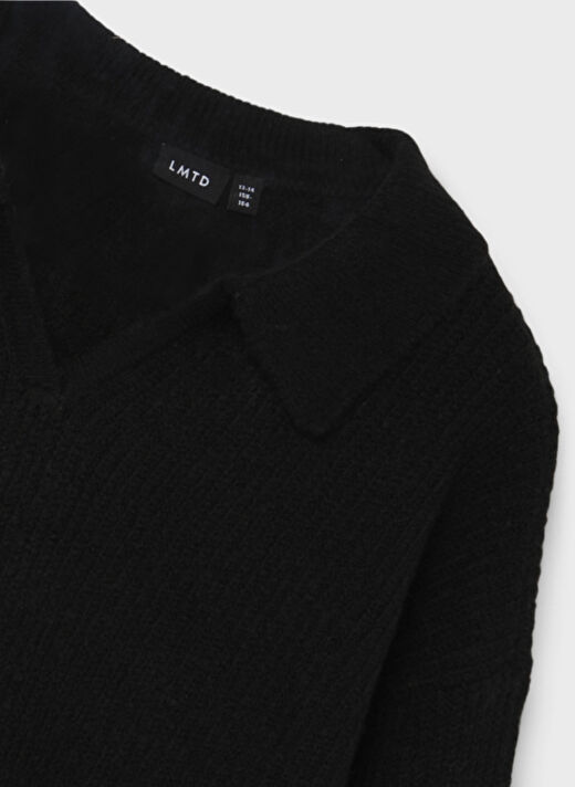 Lmtd O Yaka  Düz Siyah Kız Çocuk Yün Kazak NLFNOLLEN LS SHORT KNIT W. POLO COL 2