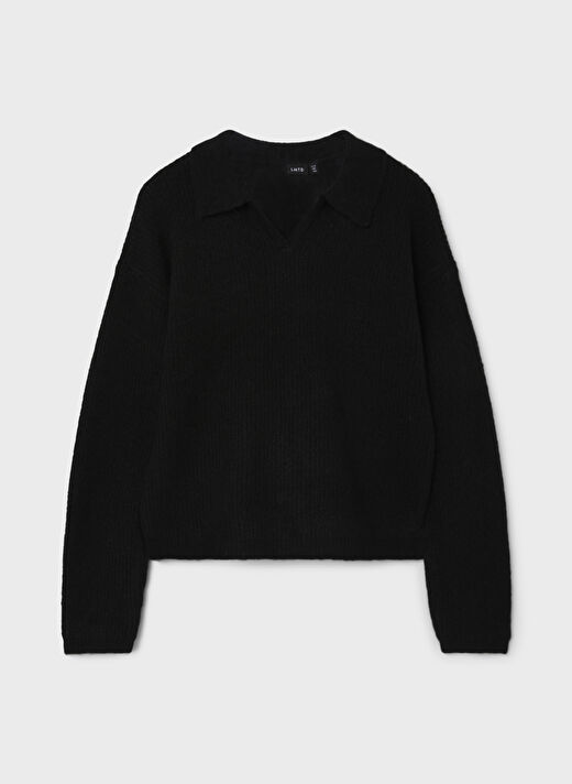 Lmtd O Yaka  Düz Siyah Kız Çocuk Yün Kazak NLFNOLLEN LS SHORT KNIT W. POLO COL 3