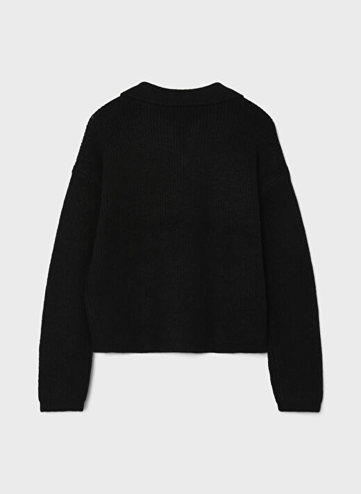Lmtd O Yaka  Düz Siyah Kız Çocuk Yün Kazak NLFNOLLEN LS SHORT KNIT W. POLO COL 4