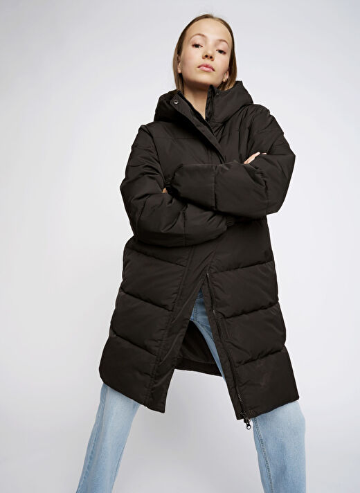 Lmtd Siyah Kız Çocuk Kapüşonlu Uzun Kollu Uzun Düz Yelek NLFMYI LONG JACKET2  2