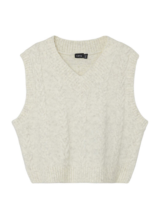Lmtd V Yaka Normal Düz Krem Kız Çocuk Kazak NLFNOBEL LS CROP KNIT VEST 2