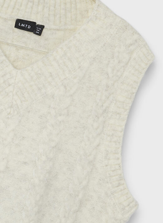 Lmtd V Yaka Normal Düz Krem Kız Çocuk Kazak NLFNOBEL LS CROP KNIT VEST 3