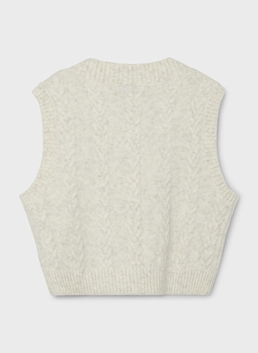 Lmtd V Yaka Normal Düz Krem Kız Çocuk Kazak NLFNOBEL LS CROP KNIT VEST 4