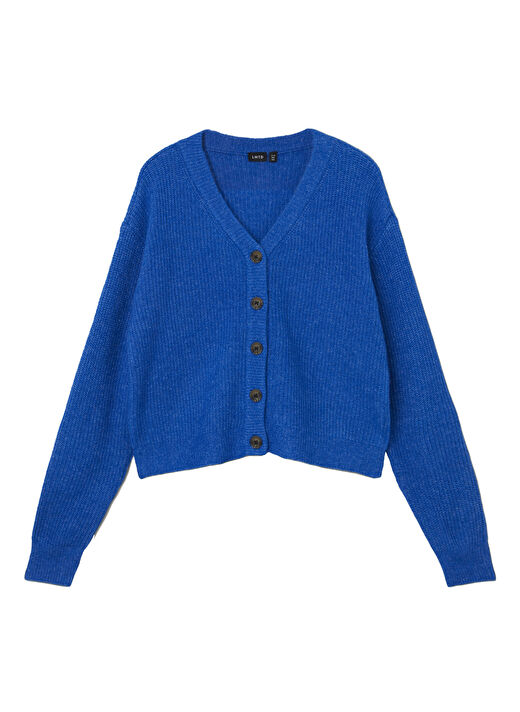 Lmtd Mavi Kız Çocuk V Yaka Uzun Kollu Düz Hırka NLFNOLLEN KNIT SHORT CARDIGAN   1