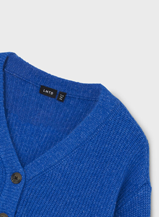 Lmtd Mavi Kız Çocuk V Yaka Uzun Kollu Düz Hırka NLFNOLLEN KNIT SHORT CARDIGAN   2