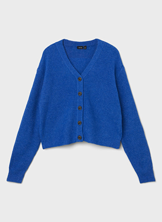 Lmtd Mavi Kız Çocuk V Yaka Uzun Kollu Düz Hırka NLFNOLLEN KNIT SHORT CARDIGAN   3