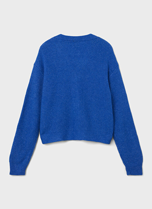 Lmtd Mavi Kız Çocuk V Yaka Uzun Kollu Düz Hırka NLFNOLLEN KNIT SHORT CARDIGAN   4