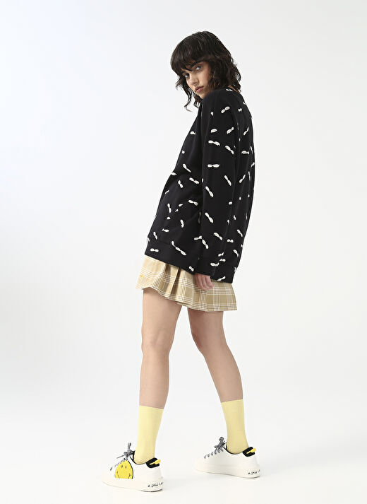 Fluffy Bisiklet Yaka Oversize Siyah Kadın Sweatshirt FFY-24 2