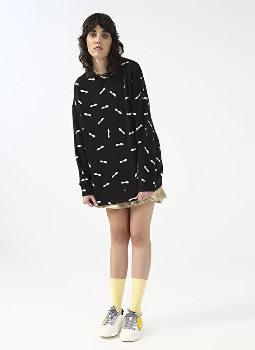 Fluffy Bisiklet Yaka Oversize Siyah Kadın Sweatshirt FFY-24 3