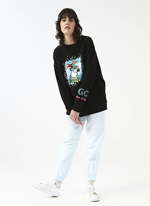 Fluffy Kapüşonlu Oversize Siyah Kadın Sweatshirt FFY-30 3