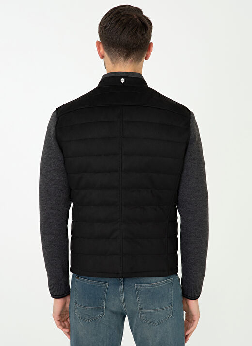 Siyah Erkek Dik Yaka Slim Fit Deri Mont PCSEAY1258 4