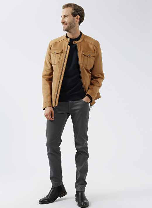 Vizon Erkek Dik Yaka Slim Fit Deri Mont PCSE107 2