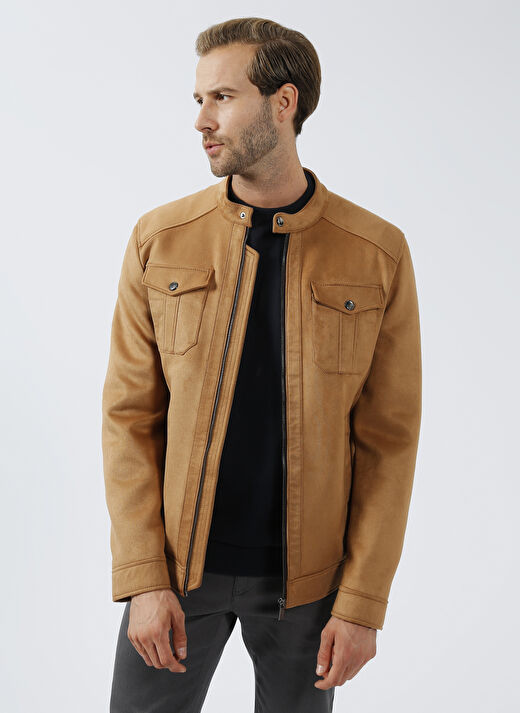 Vizon Erkek Dik Yaka Slim Fit Deri Mont PCSE107 3