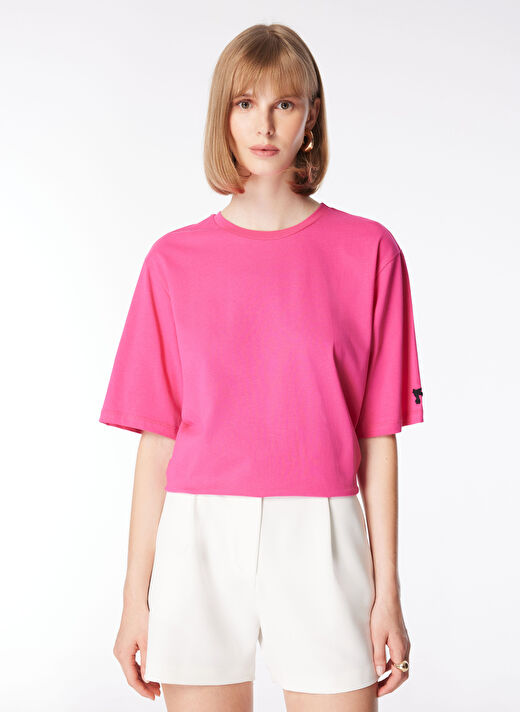 Fabrika Fuşya Kadın Bisiklet Yaka Oversize T-Shirt DANTITA 3