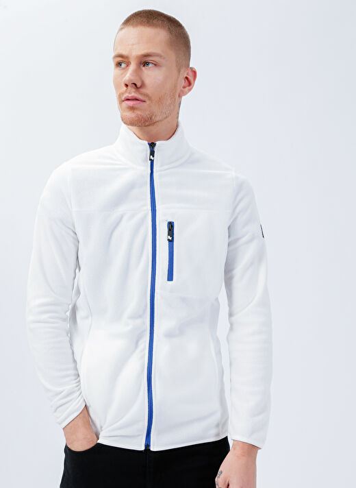 Beyaz Erkek Fermuarlı Sweatshirt 3