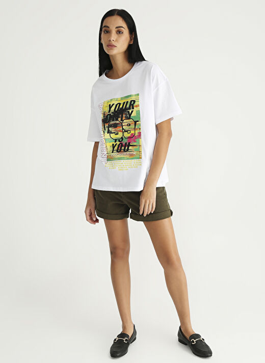 Fabrika Sports Bisiklet Yaka Baskılı Beyaz Kadın T-Shirt S-SUMERE 3